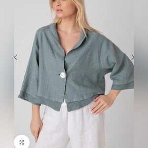 John P. Greece Linen Bolero Style Cardigan Jacket Made in Greece Aegean Blue